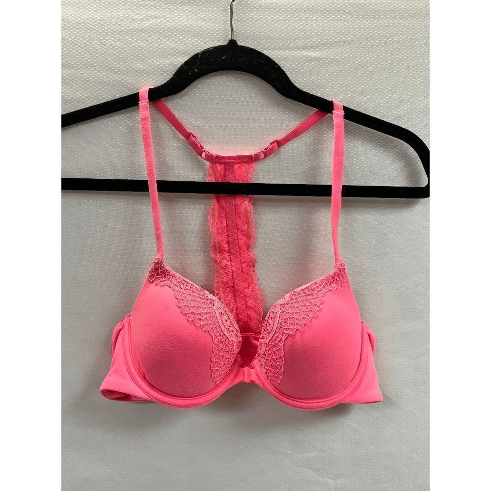 Victoria's Secret Womens Racerback Demi Push Up Front Open Bra Hot Pink Size 34B